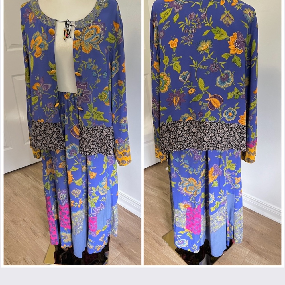 Vintage 90’s Royal Blue Floral + Paisley Patchwork Boho Midi Skirt - Picture 16 of 16
